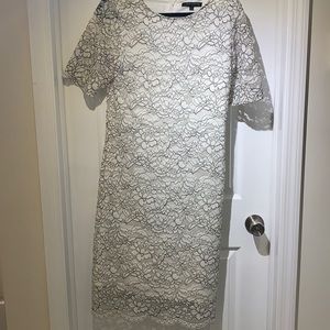 Sharagano white lace dress